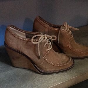 Frye suede wedge lace up size 8